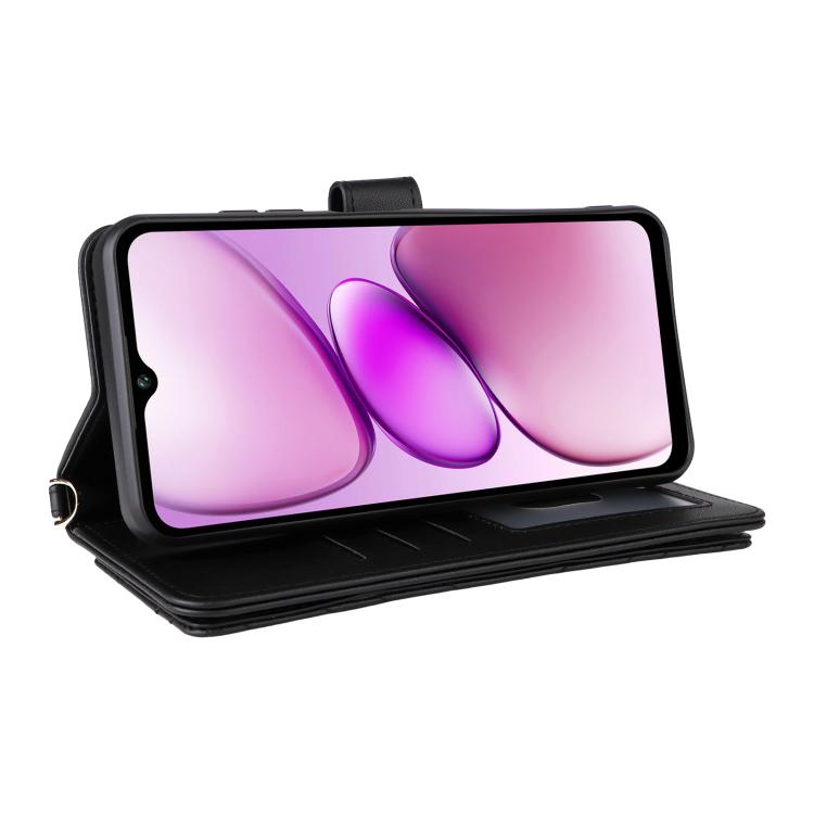 For Oukitel C5 4G 2025 Multifunctional 6-Card Slots Leather Phone Case with Wrist Strap