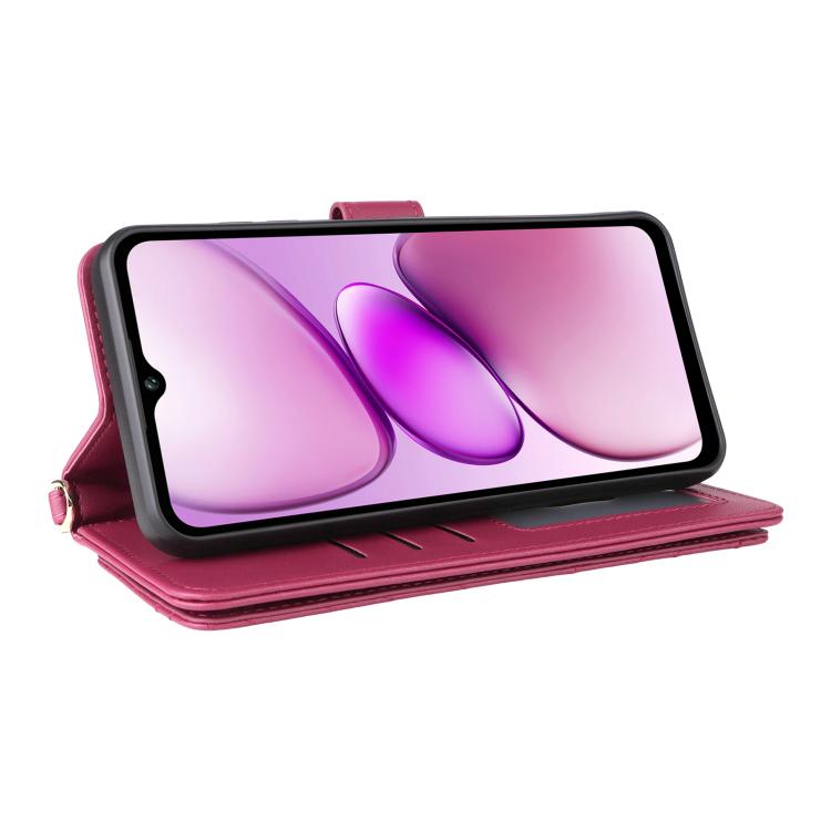 For Oukitel C5 4G 2025 Multifunctional 6-Card Slots Leather Phone Case with Wrist Strap