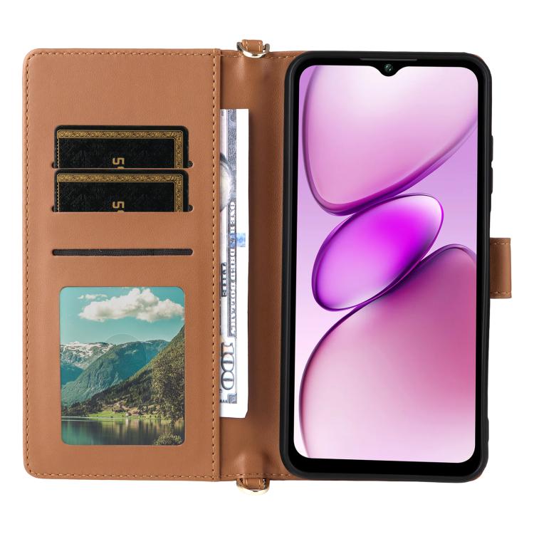 For Oukitel C5 4G 2025 Multifunctional 6-Card Slots Leather Phone Case with Wrist Strap