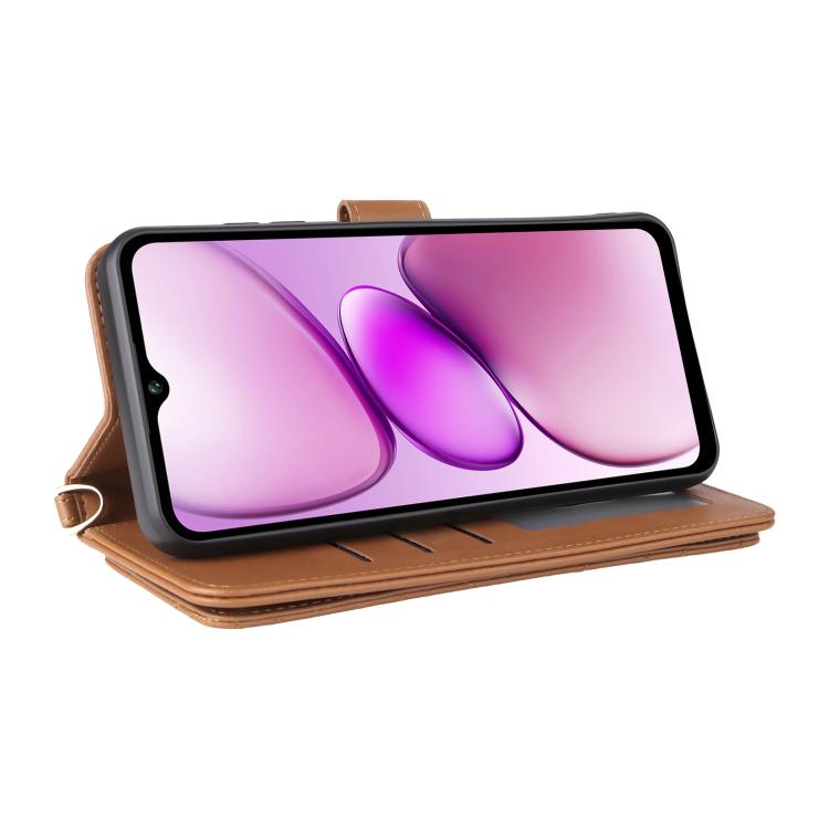 For Oukitel C5 4G 2025 Multifunctional 6-Card Slots Leather Phone Case with Wrist Strap