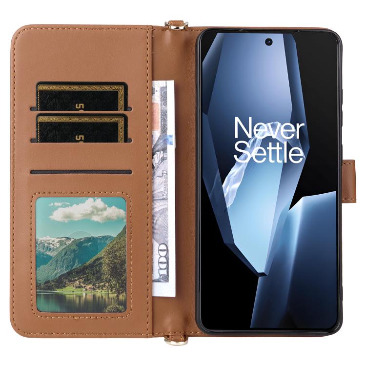 For OnePlus Ace 5 / Ace 5 Pro 5G / 13R 5G Multifunctional 6-Card Slots Leather Phone Case with Wrist Strap
