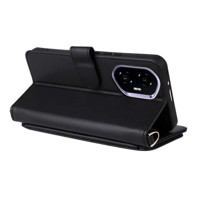 For Honor 300 5G Multifunctional 6-Card Slots Leather Phone Case with Wrist Strap