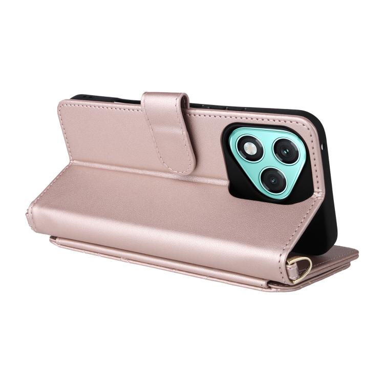 For Honor 400 Lite Global Multifunctional 6-Card Slots Leather Phone Case with Wrist Strap