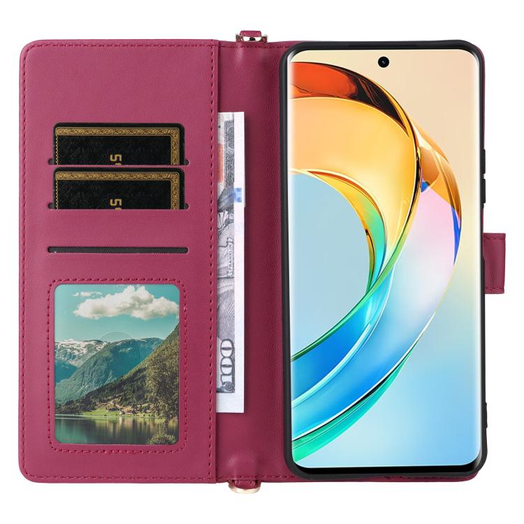 For Honor X60 5G / X9c Smart Multifunctional 6-Card Slots Leather Phone Case with Wrist Strap