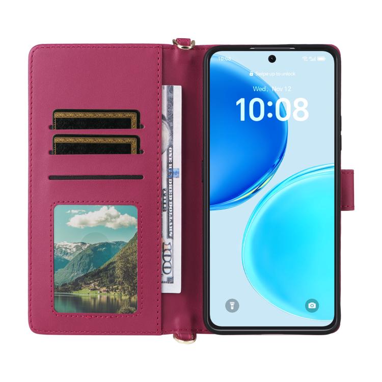 For Honor X8d 4G Multifunctional 6-Card Slots Leather Phone Case with Wrist Strap