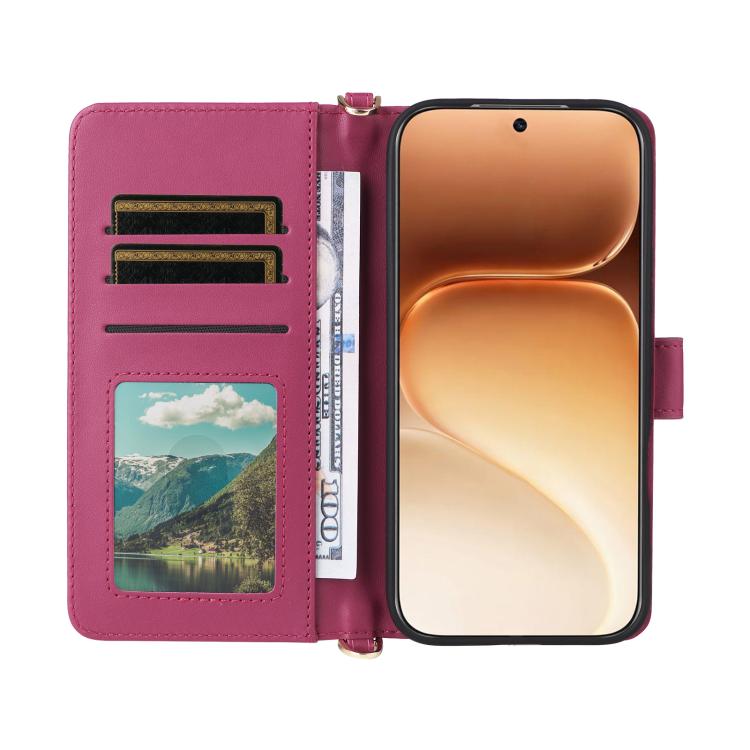 For Honor 600 / 600 Pro Global Multifunctional 6-Card Slots Leather Phone Case with Wrist Strap