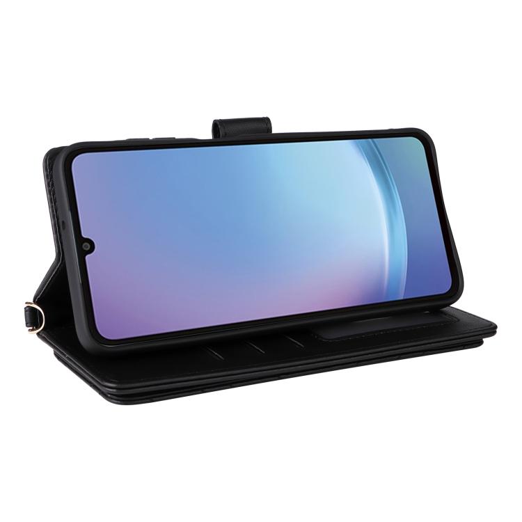 For Samsung Galaxy A25 5G JP Multifunctional 6-Card Slots Leather Phone Case with Wrist Strap