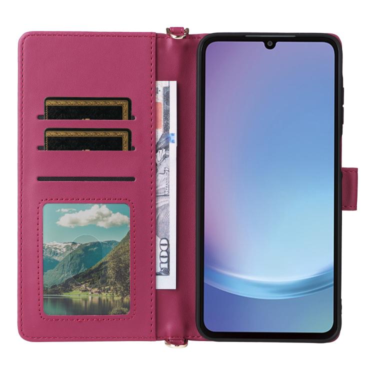 For Samsung Galaxy A25 5G JP Multifunctional 6-Card Slots Leather Phone Case with Wrist Strap