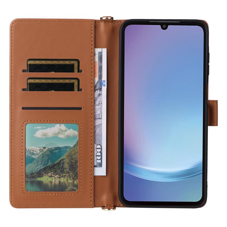 For Samsung Galaxy A25 5G JP Multifunctional 6-Card Slots Leather Phone Case with Wrist Strap