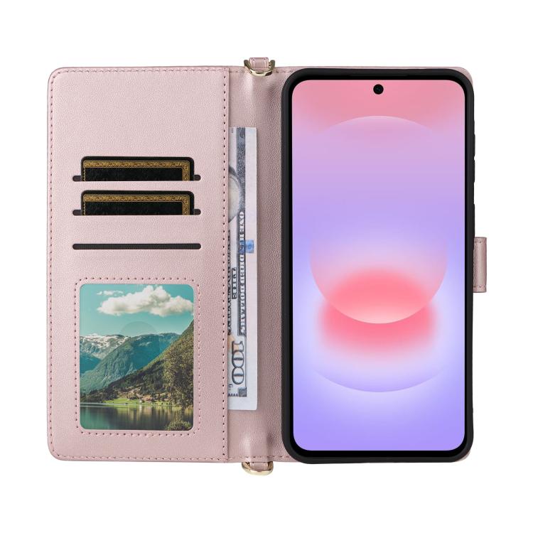 For Samsung Galaxy A57 5G Multifunctional 6-Card Slots Leather Phone Case with Wrist Strap