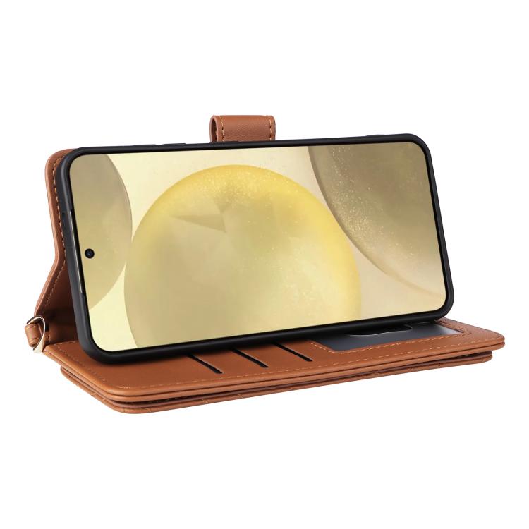 For Samsung Galaxy S25 5G Multifunctional 6-Card Slots Leather Phone Case with Wrist Strap