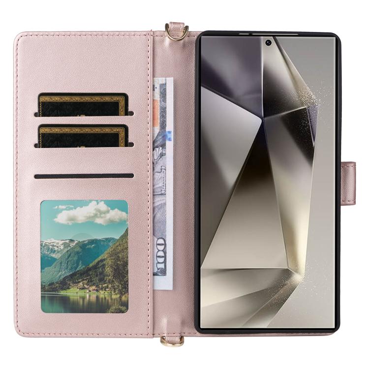 For Samsung Galaxy S25 Ultra 5G Multifunctional 6-Card Slots Leather Phone Case with Wrist Strap