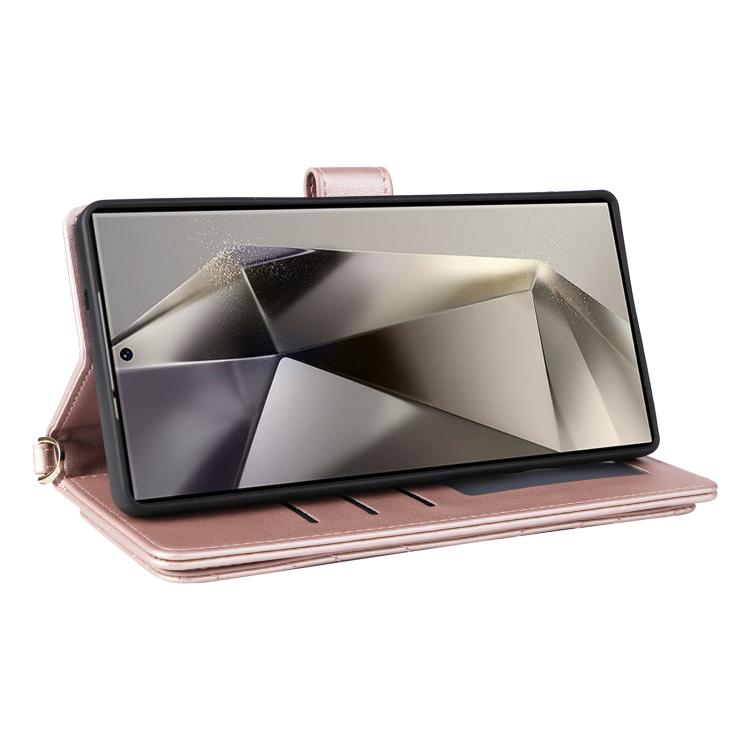 For Samsung Galaxy S25 Ultra 5G Multifunctional 6-Card Slots Leather Phone Case with Wrist Strap