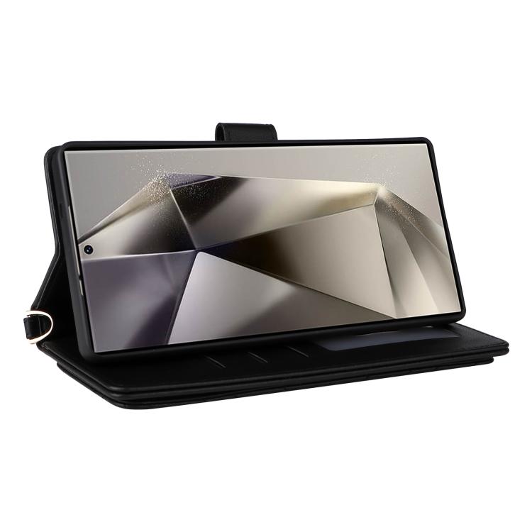 For Samsung Galaxy S25 Ultra 5G Multifunctional 6-Card Slots Leather Phone Case with Wrist Strap