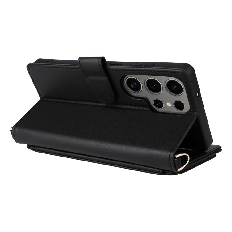 For Samsung Galaxy S25 Ultra 5G Multifunctional 6-Card Slots Leather Phone Case with Wrist Strap
