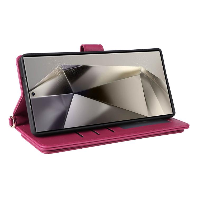 For Samsung Galaxy S25 Ultra 5G Multifunctional 6-Card Slots Leather Phone Case with Wrist Strap