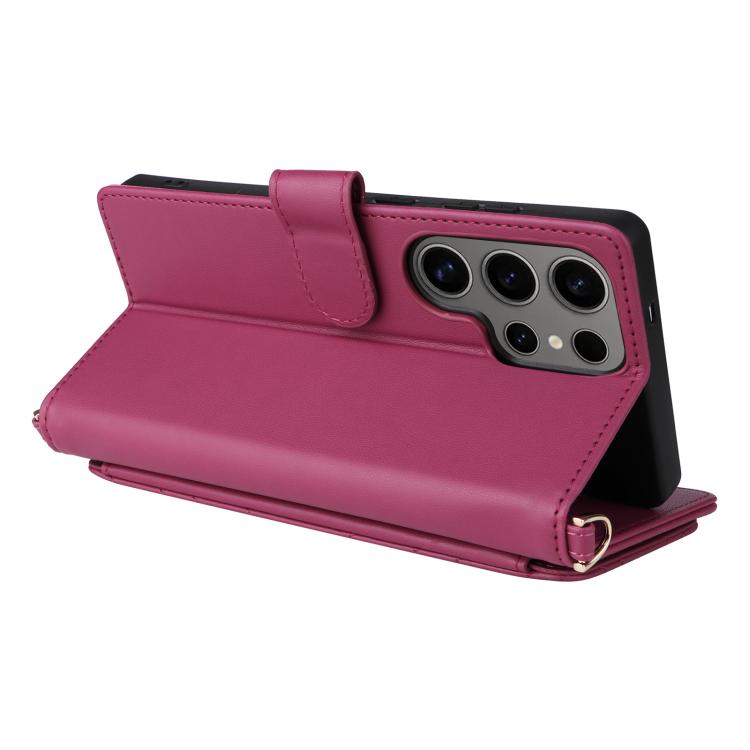 For Samsung Galaxy S25 Ultra 5G Multifunctional 6-Card Slots Leather Phone Case with Wrist Strap