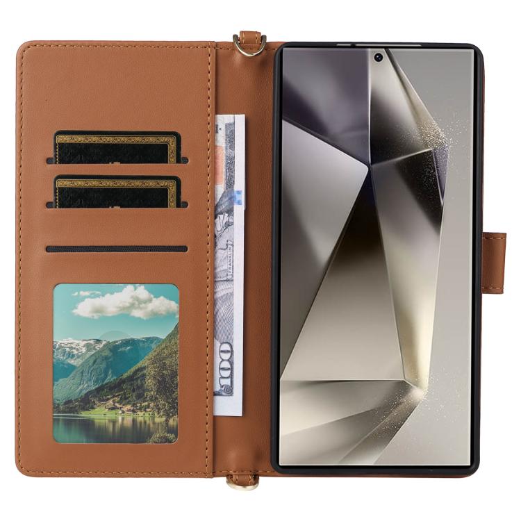 For Samsung Galaxy S25 Ultra 5G Multifunctional 6-Card Slots Leather Phone Case with Wrist Strap