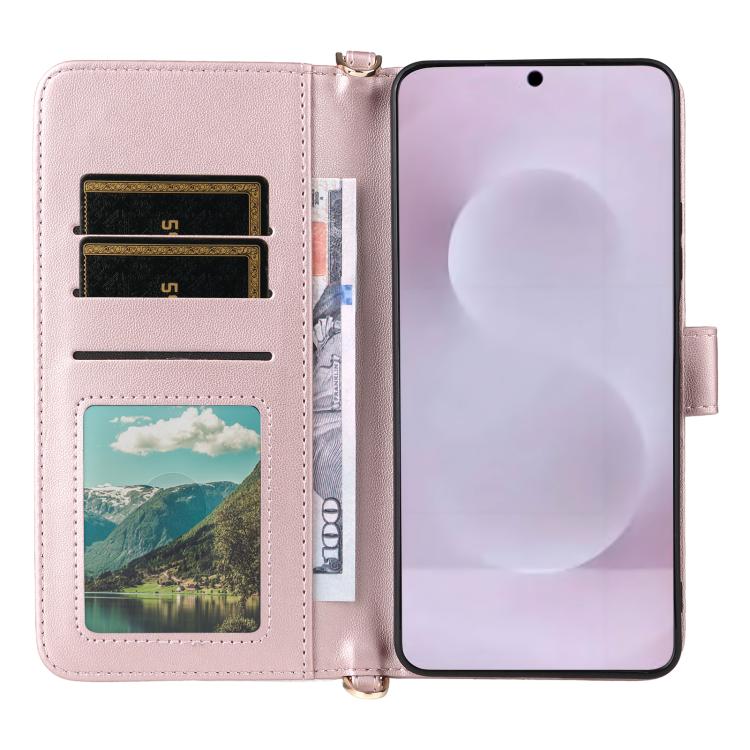 For Samsung Galaxy S25 Edge 5G Multifunctional 6-Card Slots Leather Phone Case with Wrist Strap