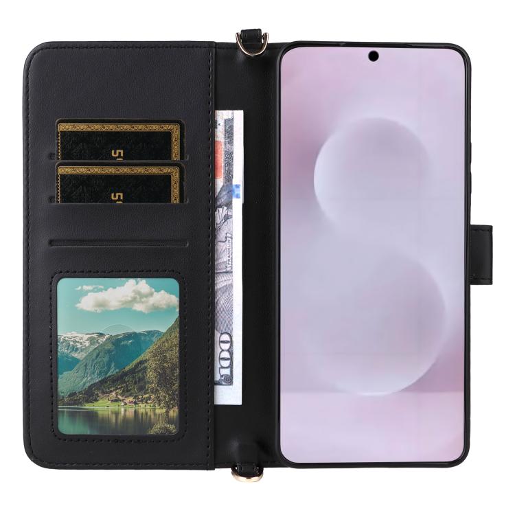 For Samsung Galaxy S25 Edge 5G Multifunctional 6-Card Slots Leather Phone Case with Wrist Strap