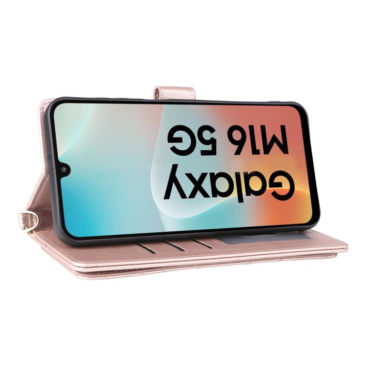 For Samsung Galaxy M16 5G / F16 5G Multifunctional 6-Card Slots Leather Phone Case with Wrist Strap