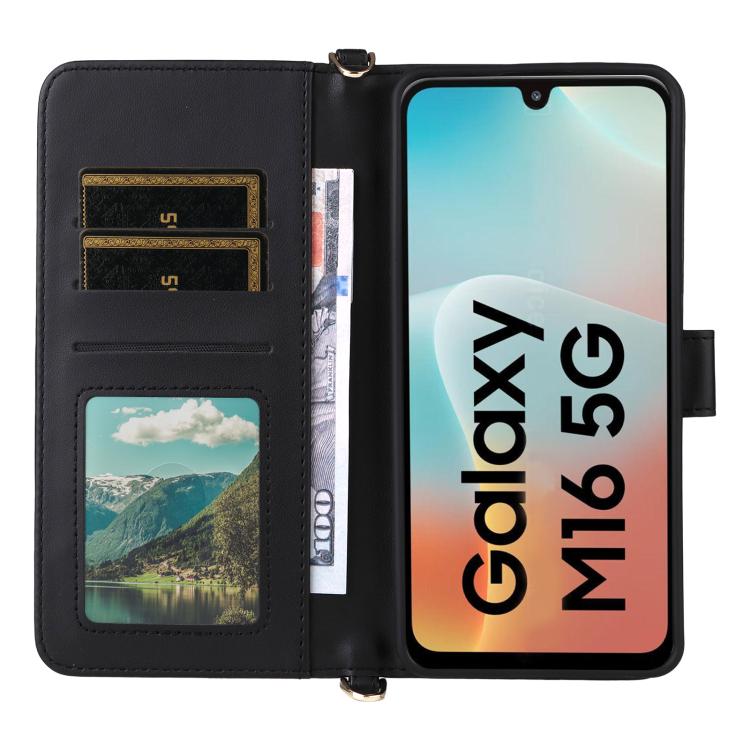 For Samsung Galaxy M16 5G / F16 5G Multifunctional 6-Card Slots Leather Phone Case with Wrist Strap