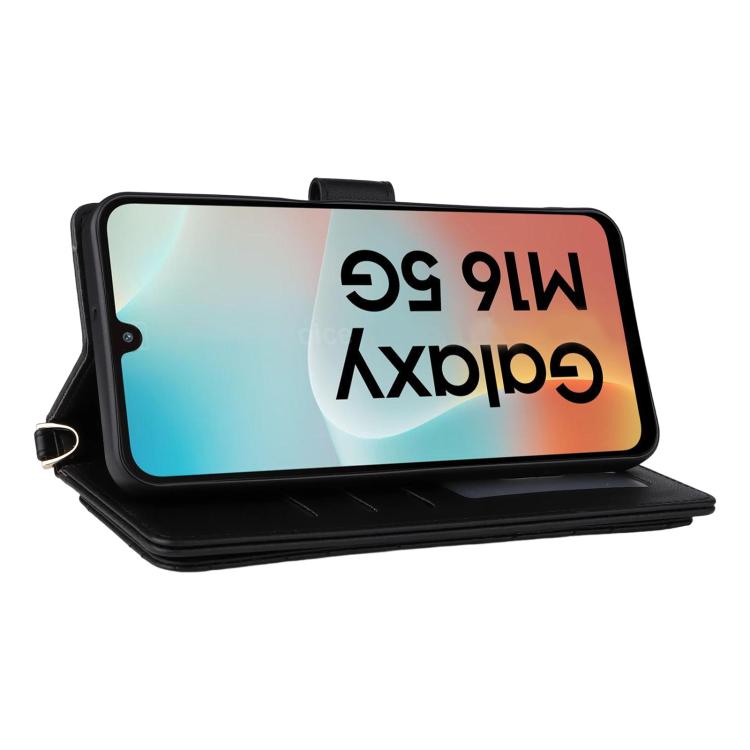 For Samsung Galaxy M16 5G / F16 5G Multifunctional 6-Card Slots Leather Phone Case with Wrist Strap