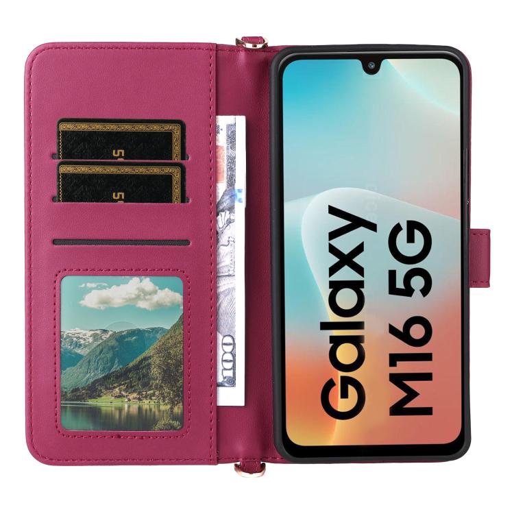 For Samsung Galaxy M16 5G / F16 5G Multifunctional 6-Card Slots Leather Phone Case with Wrist Strap