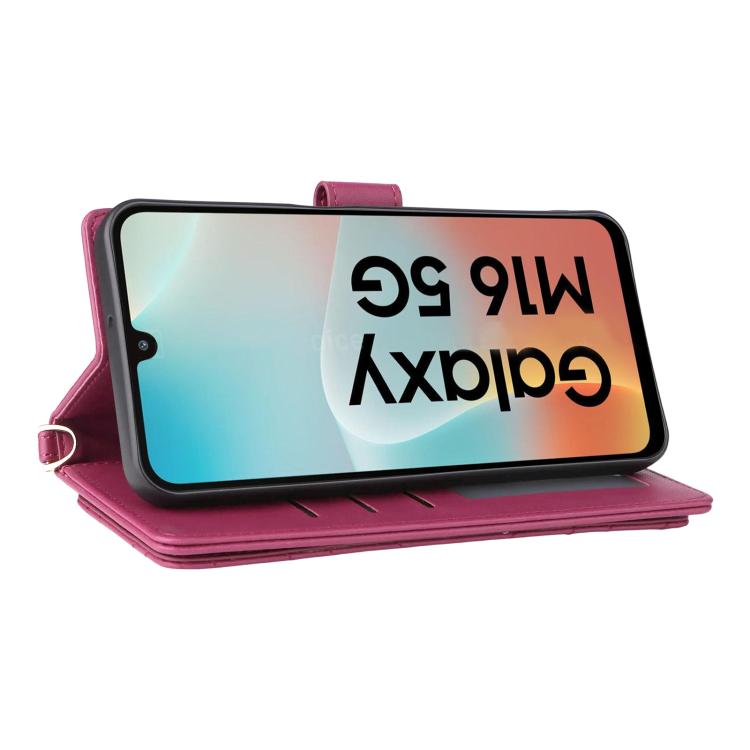 For Samsung Galaxy M16 5G / F16 5G Multifunctional 6-Card Slots Leather Phone Case with Wrist Strap
