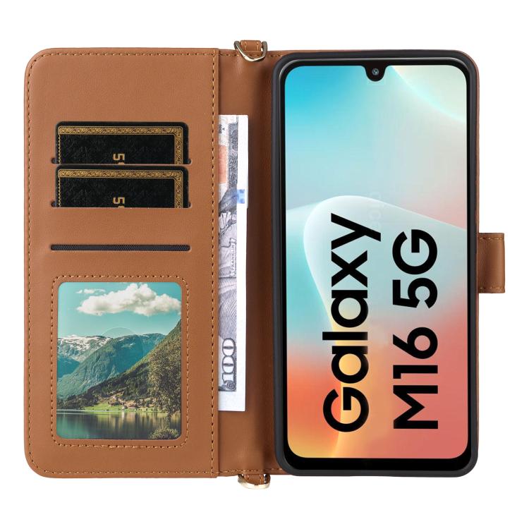 For Samsung Galaxy M16 5G / F16 5G Multifunctional 6-Card Slots Leather Phone Case with Wrist Strap