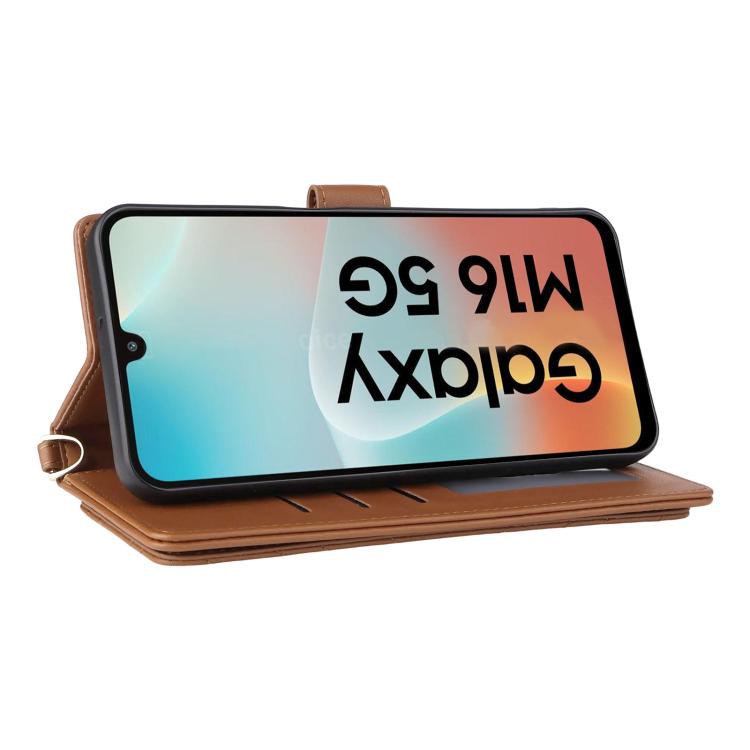 For Samsung Galaxy M16 5G / F16 5G Multifunctional 6-Card Slots Leather Phone Case with Wrist Strap