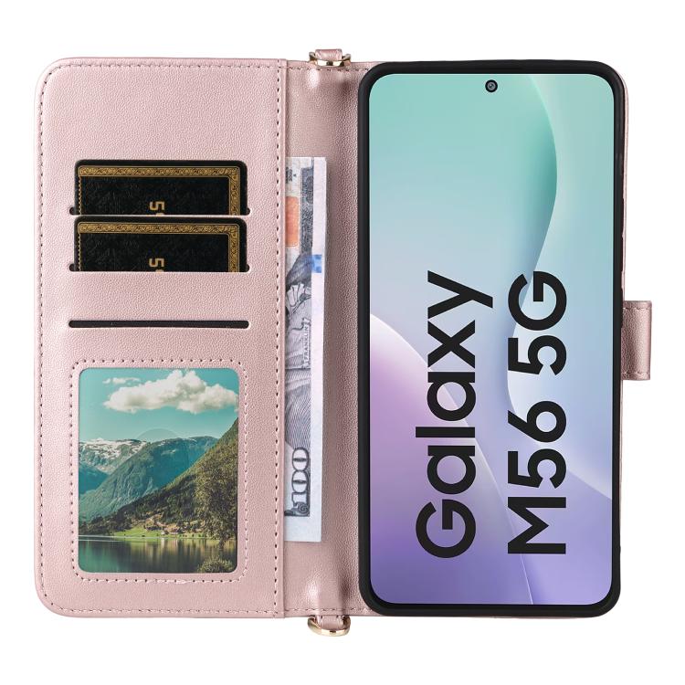 For Samsung Galaxy M56 5G Multifunctional 6-Card Slots Leather Phone Case with Wrist Strap