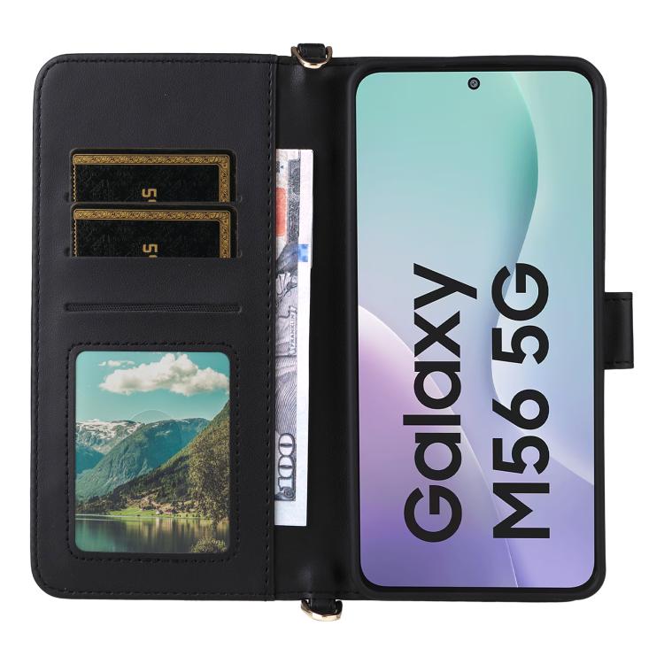 For Samsung Galaxy M56 5G Multifunctional 6-Card Slots Leather Phone Case with Wrist Strap