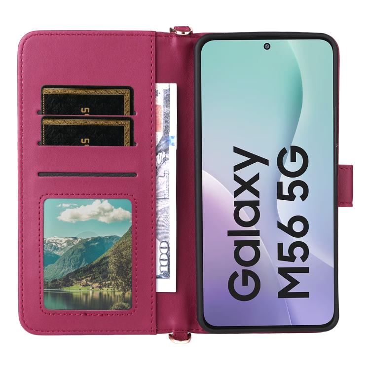 For Samsung Galaxy M56 5G Multifunctional 6-Card Slots Leather Phone Case with Wrist Strap