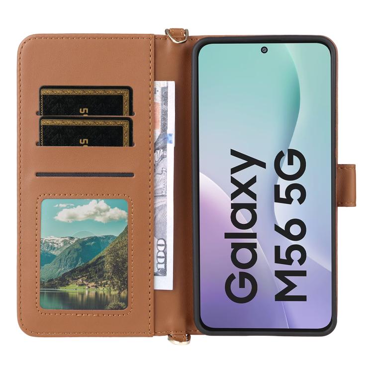 For Samsung Galaxy M56 5G Multifunctional 6-Card Slots Leather Phone Case with Wrist Strap