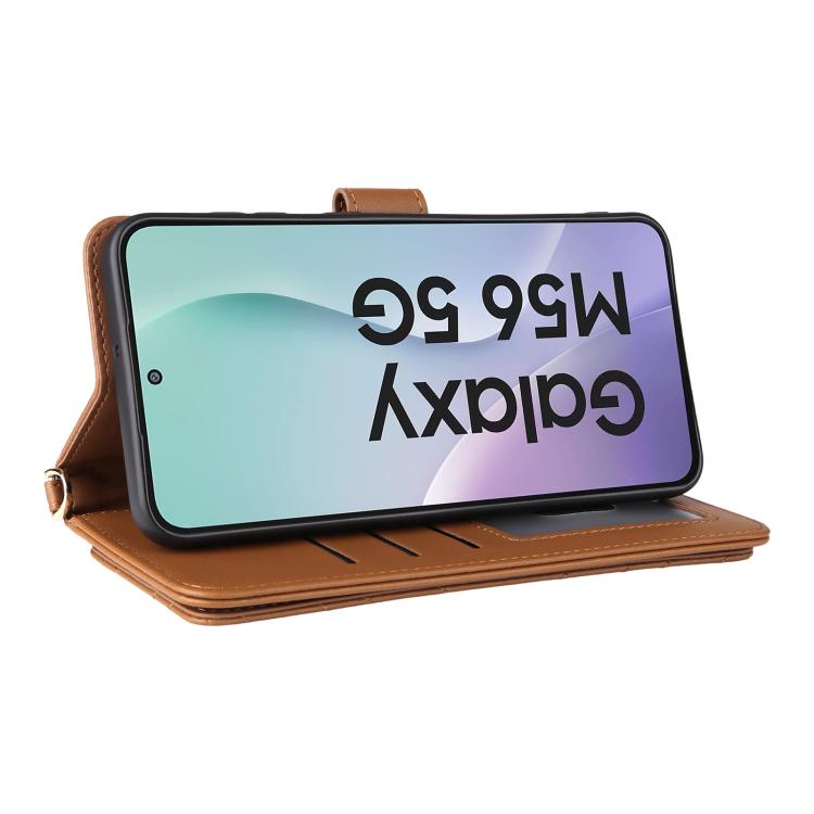 For Samsung Galaxy M56 5G Multifunctional 6-Card Slots Leather Phone Case with Wrist Strap