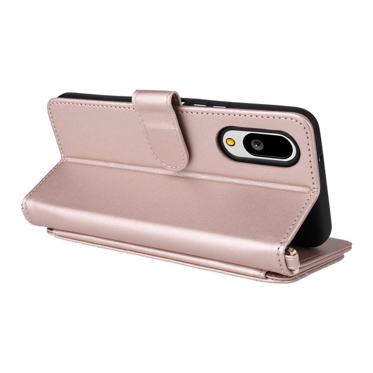 For Sharp Basio Active3 Multifunctional 6-Card Slots Leather Phone Case with Wrist Strap