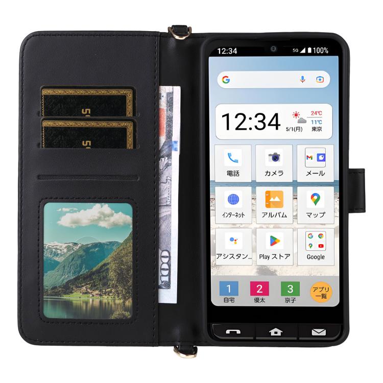 For Sharp Basio Active3 Multifunctional 6-Card Slots Leather Phone Case with Wrist Strap