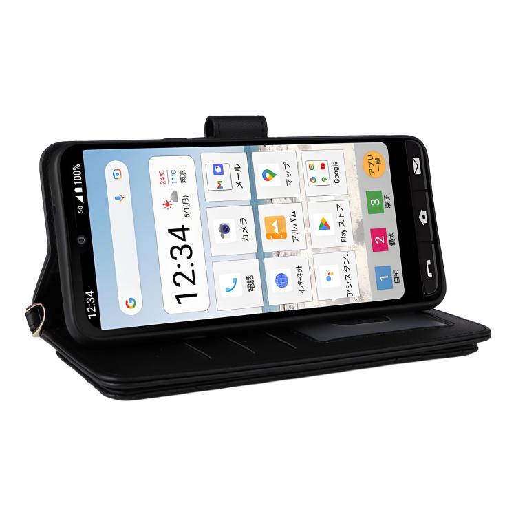 For Sharp Basio Active3 Multifunctional 6-Card Slots Leather Phone Case with Wrist Strap