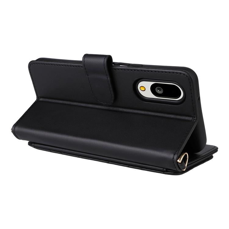 For Sharp Basio Active3 Multifunctional 6-Card Slots Leather Phone Case with Wrist Strap