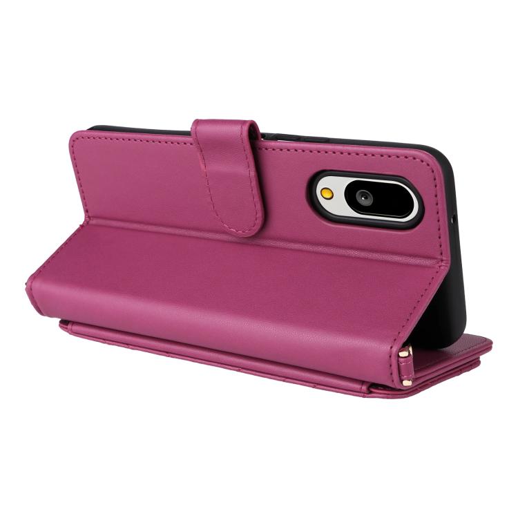 For Sharp Basio Active3 Multifunctional 6-Card Slots Leather Phone Case with Wrist Strap