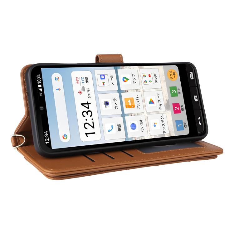 For Sharp Basio Active3 Multifunctional 6-Card Slots Leather Phone Case with Wrist Strap