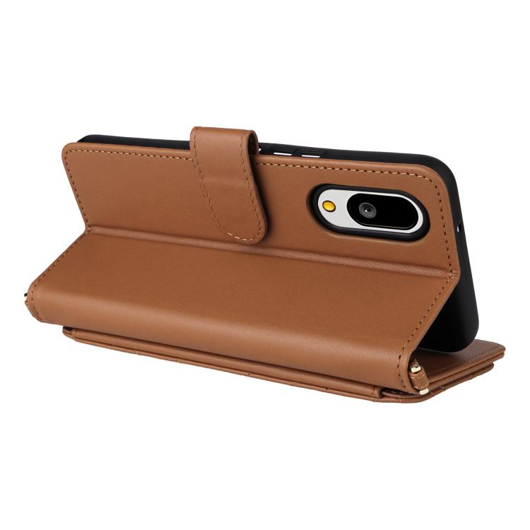 For Sharp Basio Active3 Multifunctional 6-Card Slots Leather Phone Case with Wrist Strap
