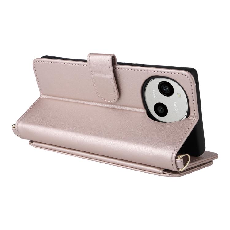 For Sharp Aquos R10 / R9 Multifunctional 6-Card Slots Leather Phone Case with Wrist Strap
