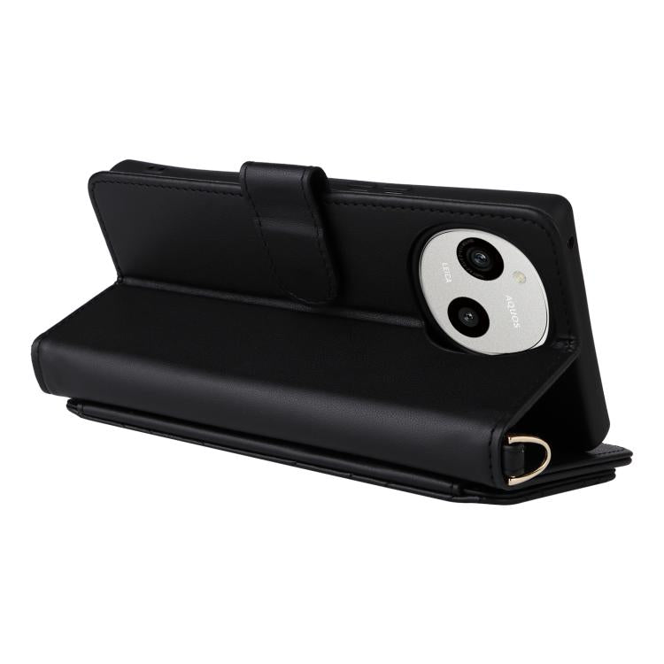 For Sharp Aquos R10 / R9 Multifunctional 6-Card Slots Leather Phone Case with Wrist Strap