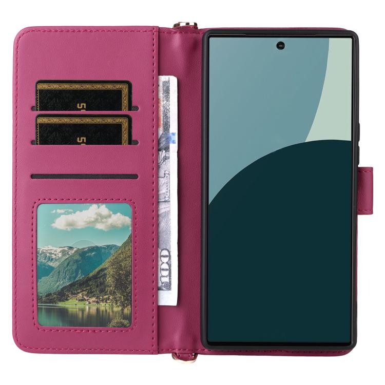 For Sharp Aquos R10 / R9 Multifunctional 6-Card Slots Leather Phone Case with Wrist Strap