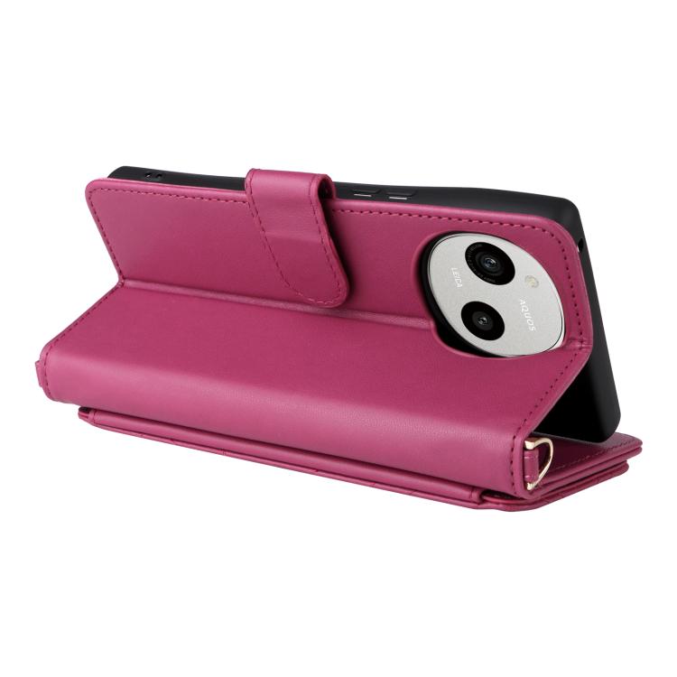 For Sharp Aquos R10 / R9 Multifunctional 6-Card Slots Leather Phone Case with Wrist Strap