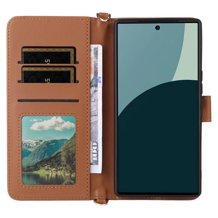 For Sharp Aquos R10 / R9 Multifunctional 6-Card Slots Leather Phone Case with Wrist Strap