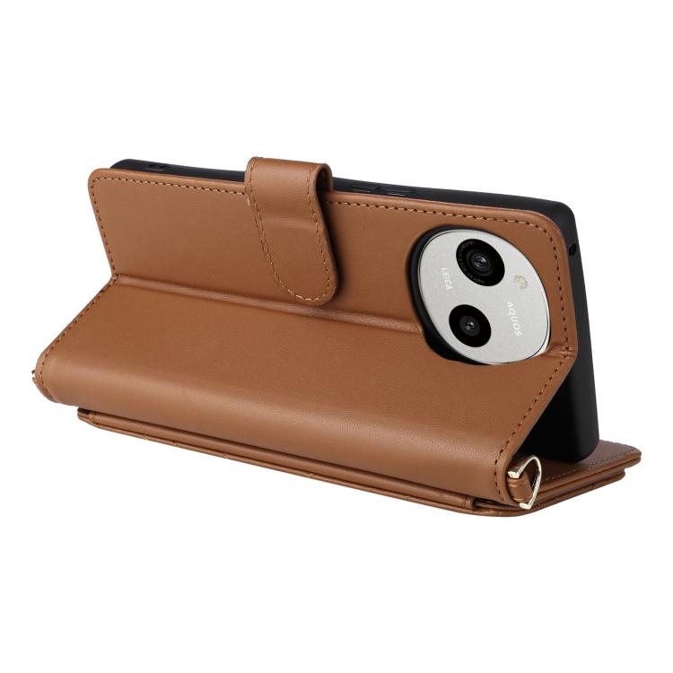 For Sharp Aquos R10 / R9 Multifunctional 6-Card Slots Leather Phone Case with Wrist Strap