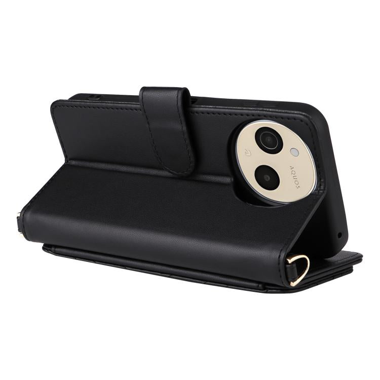 For Sharp Aquos Sense9 Multifunctional 6-Card Slots Leather Phone Case with Wrist Strap